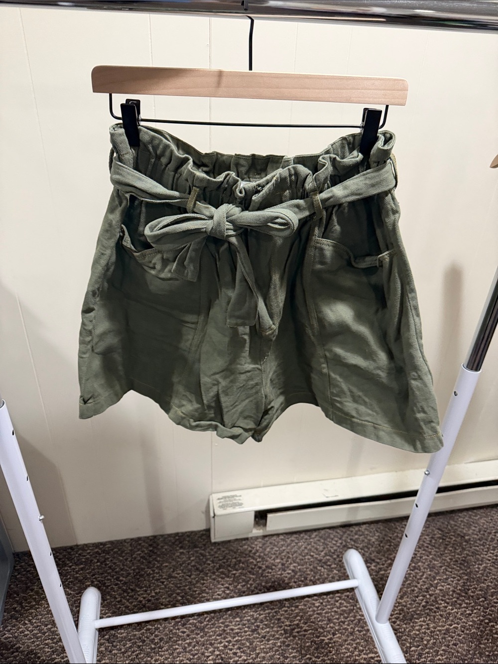All in Favor Olive Paperbag Waist Tie Shorts - Green